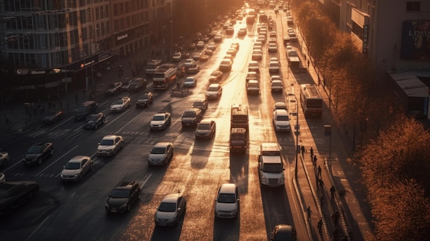 Una strada trafficata con macchine e un cartello che dice "automobili"