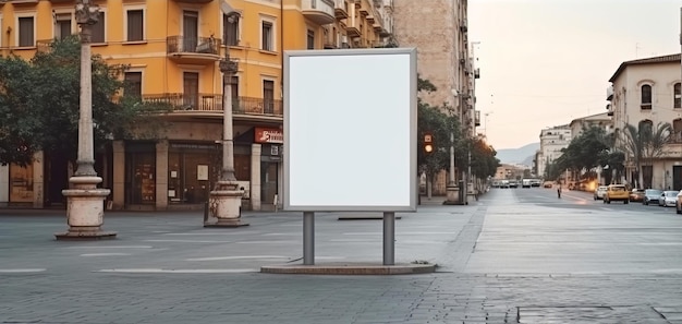 Una strada urbana vuota con un cartellone digitale in mostra