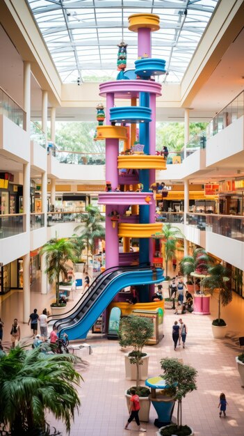 Una struttura di gioco colorata nel mezzo di un centro commerciale