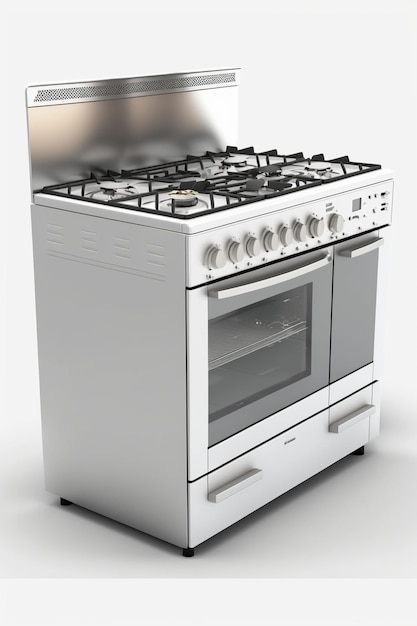 Una stufa bianca con un forno d'argento e un forno d'argento con sopra il numero 6.
