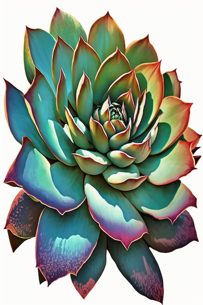 Una succulenta colorata con uno sfondo bianco.