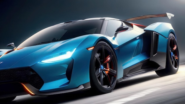 Una supercar blu con la scritta supercar sul lato.