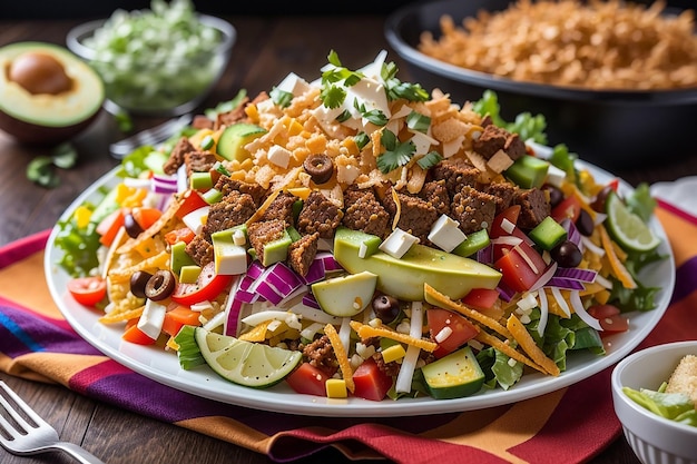 Una svolta moderna su un piatto classico: un'insalata di tacos con strati di tortilla croccante e verdure fresche