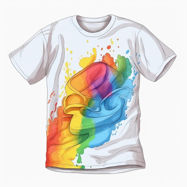 Una t-shirt con un disegno arcobaleno sopra