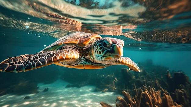 Una tartaruga che nuota nell'acqua Generative AI Art