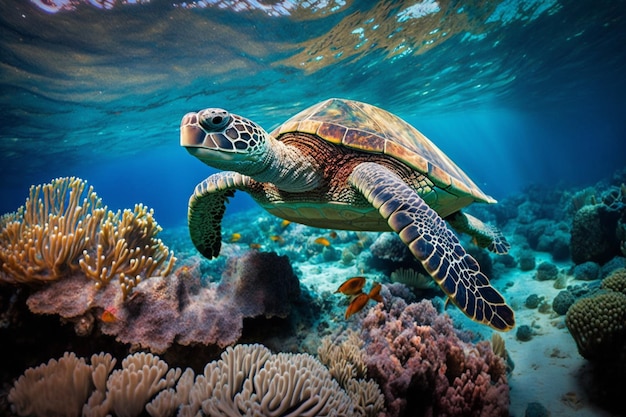 Una tartaruga che nuota nell'oceano