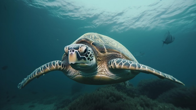 Una tartaruga che nuota nell'oceano