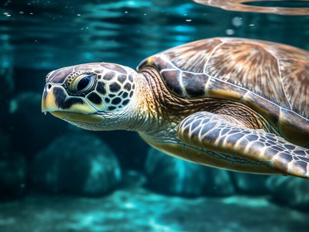 Una tartaruga che nuota nell'oceano