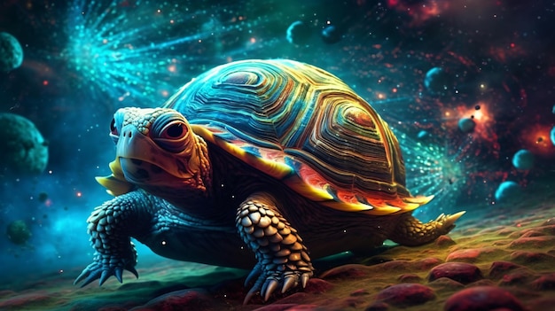 Una tartaruga colorata con un motivo arcobaleno
