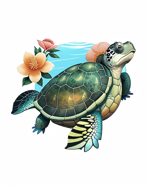 Una tartaruga con un fiore sul dorso