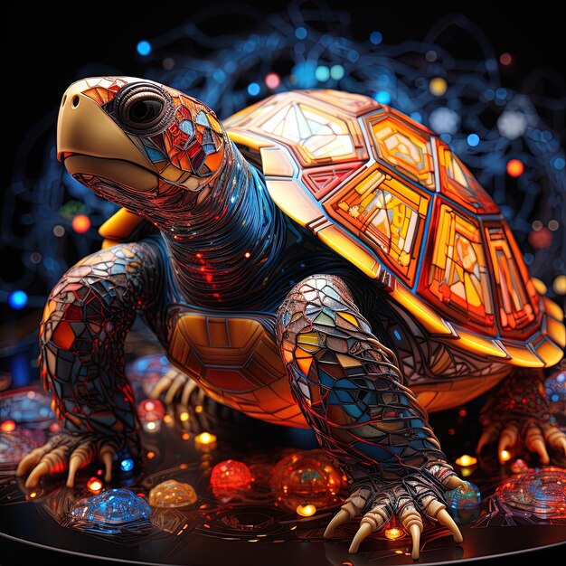 una tartaruga fatta di legos è visualizzata con una tartaruга in cima