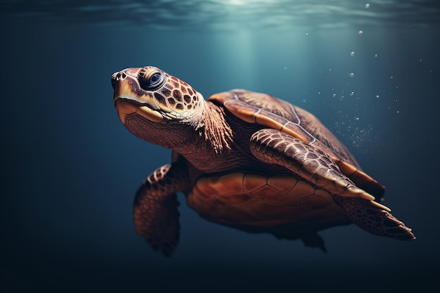 Una tartaruga marina solitaria che scivola graziosamente nell'acqua