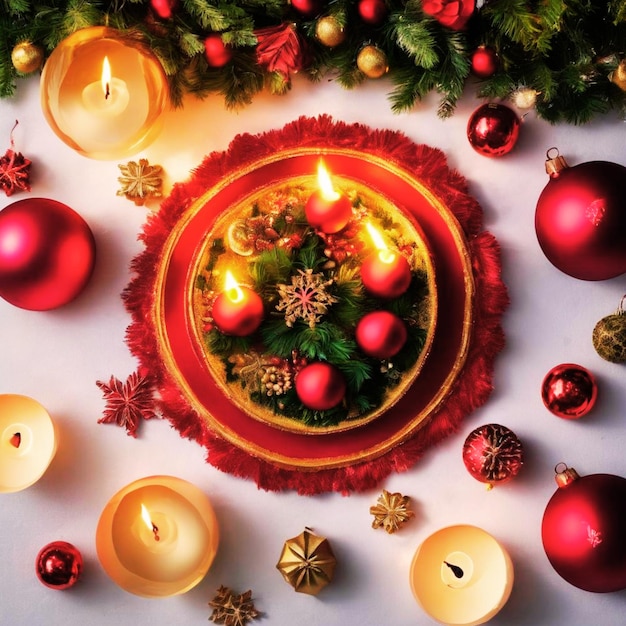 Una tavola festosa per Natale con candele e ornamenti