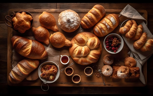 Una tavola imbandita di pane e dolci