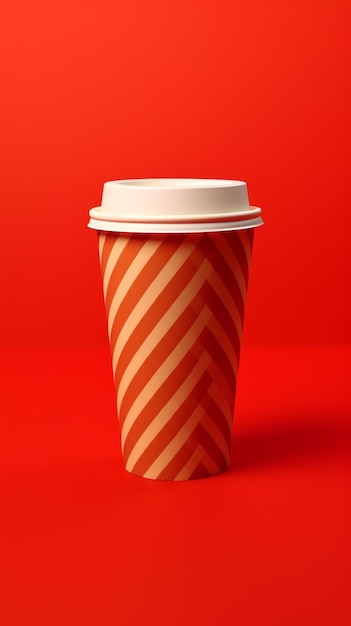 Una tazza di caffè a strisce rosse e bianche