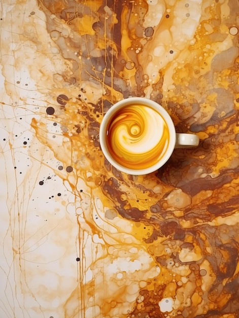 una tazza di caffè accanto al disegno di sfondo