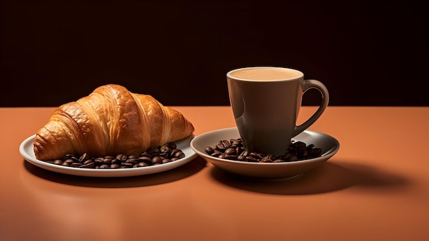 Una tazza di caffè accompagnata da un delizioso croissant