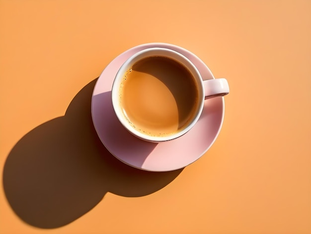 Una tazza di caffè ad alto angolo scattata su uno sfondo semplice