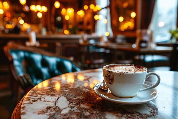 Una tazza di caffè al tavolo del caffè