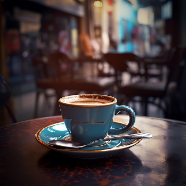 Una tazza di caffè al tavolo del caffè