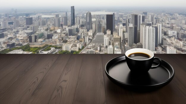 Una tazza di caffè appena preparato in un ufficio moderno e elegante