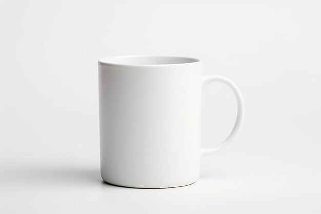 una tazza di caffè bianca seduta sopra un tavolo