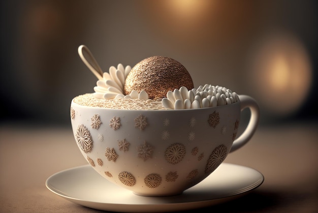 Una tazza di caffè caldo o di cioccolata calda sullo sfondo della decorazione a tema natalizio Celebrazione del concetto di vacanza