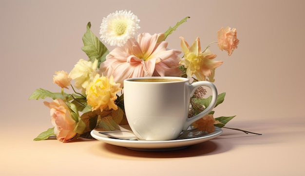 una tazza di caffè con dei fiori