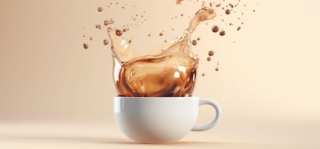 Una tazza di caffè con dentro una spruzzata di liquido