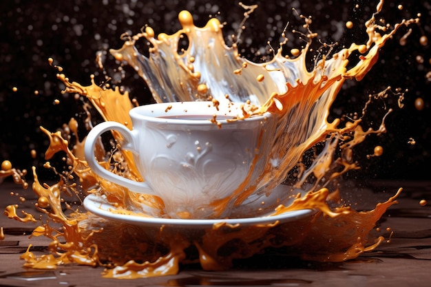 Una tazza di caffè con dentro una spruzzata di liquido