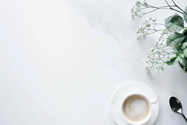 una tazza di caffè con le margherite su un tavolo