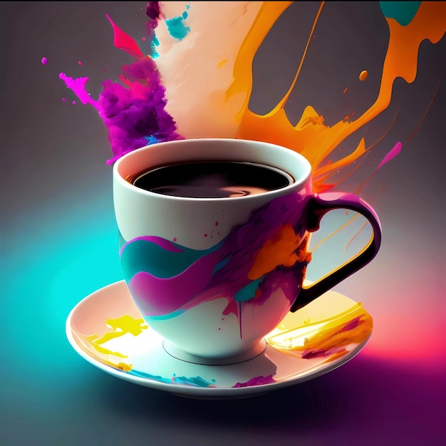 Una tazza di caffè con sopra un liquido colorato