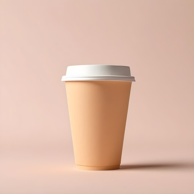 una tazza di caffè con un coperchio bianco che dice "Take away" sul lato