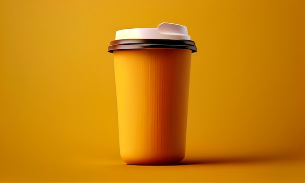 Una tazza di caffè con un coperchio che dice "take away" sul lato.