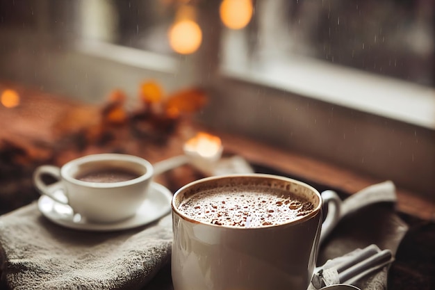 Una tazza di caffè con un cucchiaino accanto