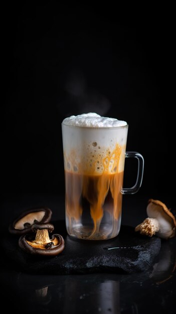 Una tazza di caffè con un cucchiaio e un cucchiaio riposano su un'immagine ai generativa del tavolo