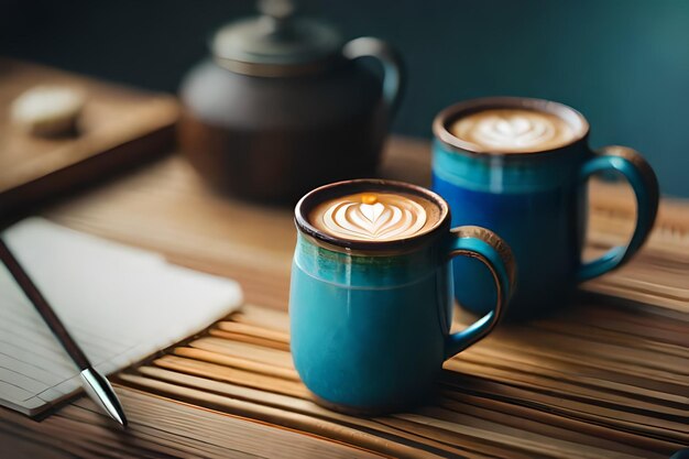 una tazza di caffè con un cucchiaio su un tavolo.