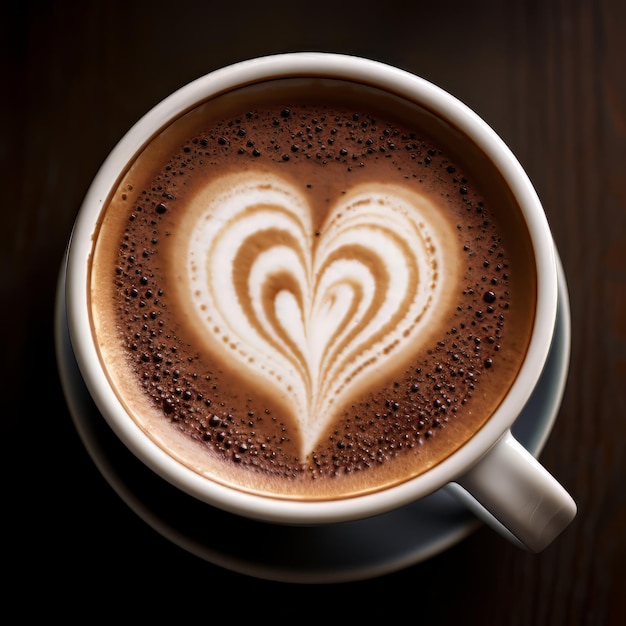 Una tazza di caffè con un cuore disegnato in schiuma