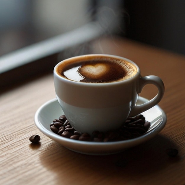 una tazza di caffè con un cuore in cima