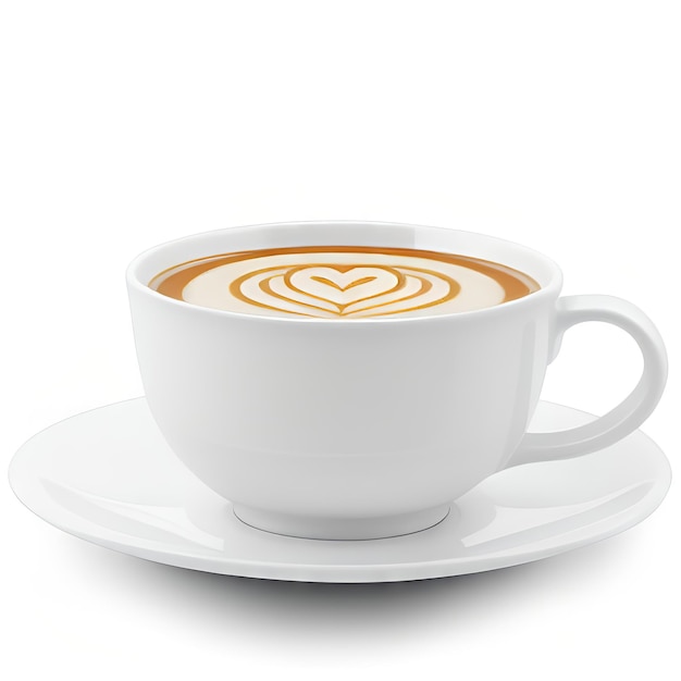 Una tazza di caffè con un disegno a cuore sul bordo.