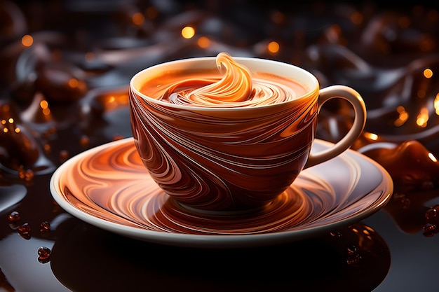 Una tazza di caffè con un vortice di caffè