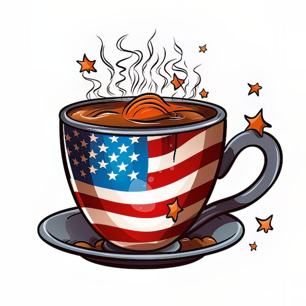 Una tazza di caffè con una bandiera e le parole "americano" sul fondo.