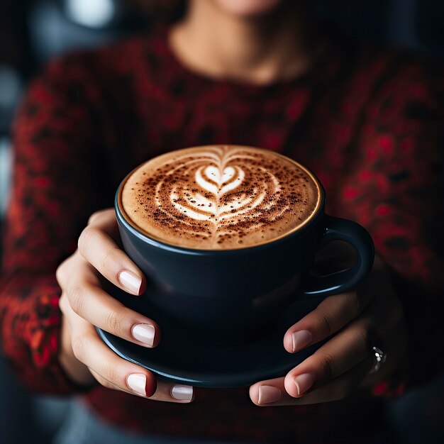 Una tazza di caffè con una faccia sorridente tavolo scuro giorno del cioccolato giorno di Valentino settimana di Valentino