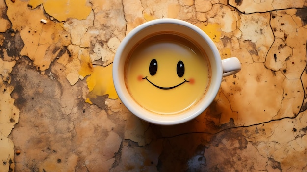 una tazza di caffè con una faccia sorridente