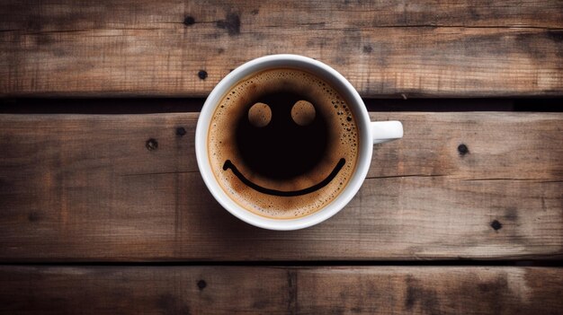 Una tazza di caffè con una faccina sorridente in cima.