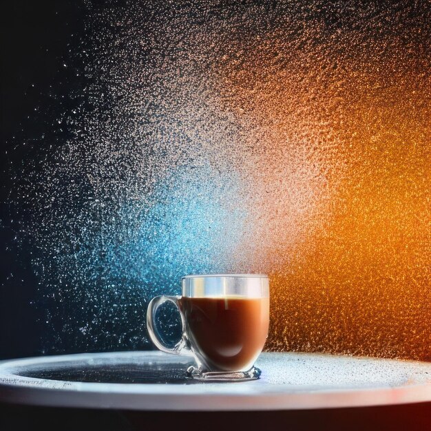 una tazza di caffè con una goccia d'acqua sul lato