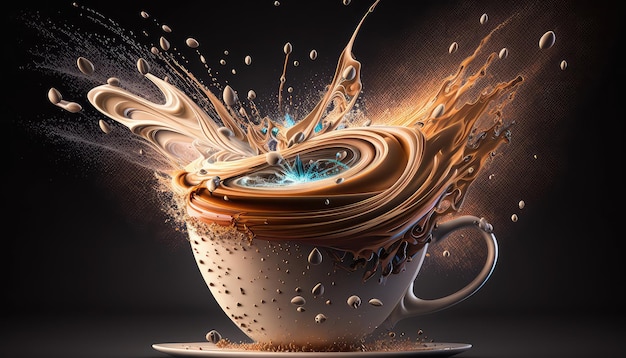 Una tazza di caffè da cui fuoriesce una spruzzata di liquido