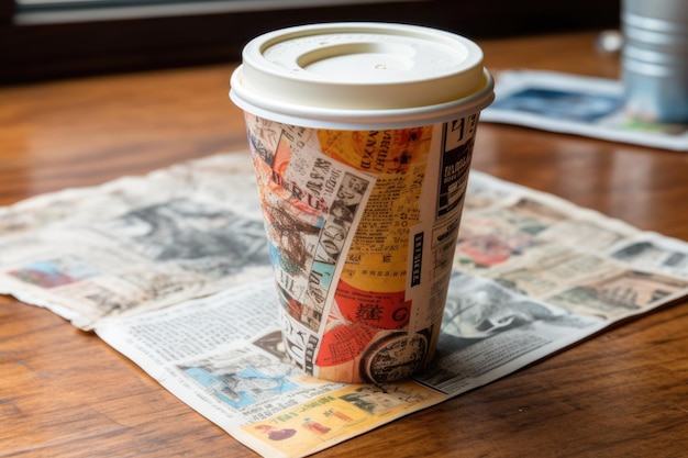 una tazza di caffè di carta su un giornale