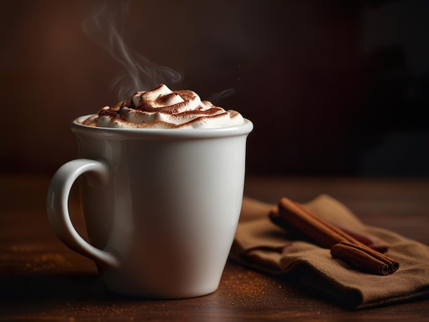 una tazza di caffè di cioccolato caldo in cima