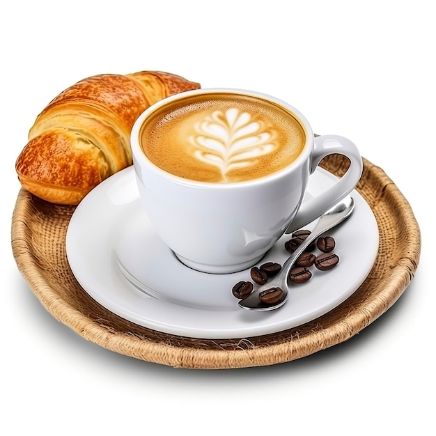 Una tazza di caffè e dei croissant su un piatto